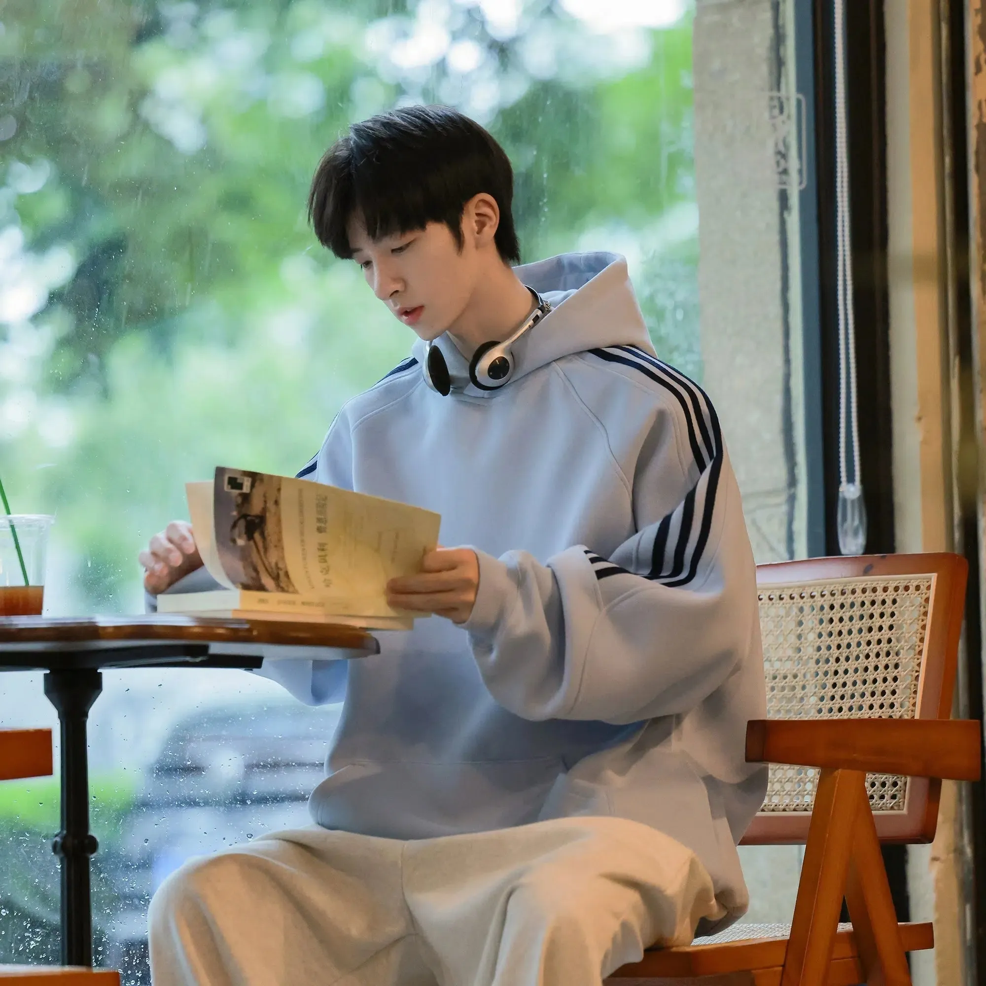 Hoodie with Striped Sleeves