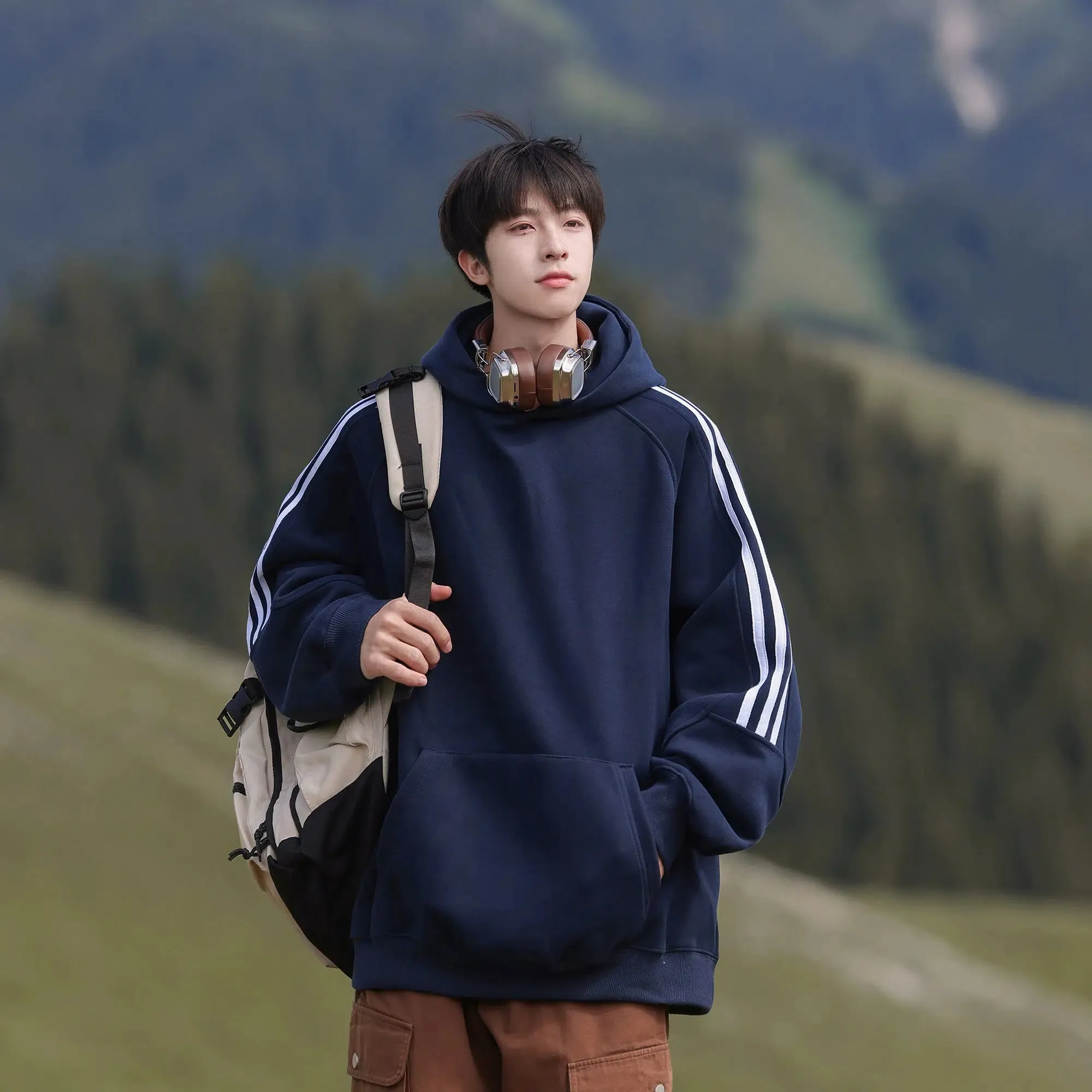 Hoodie with Striped Sleeves