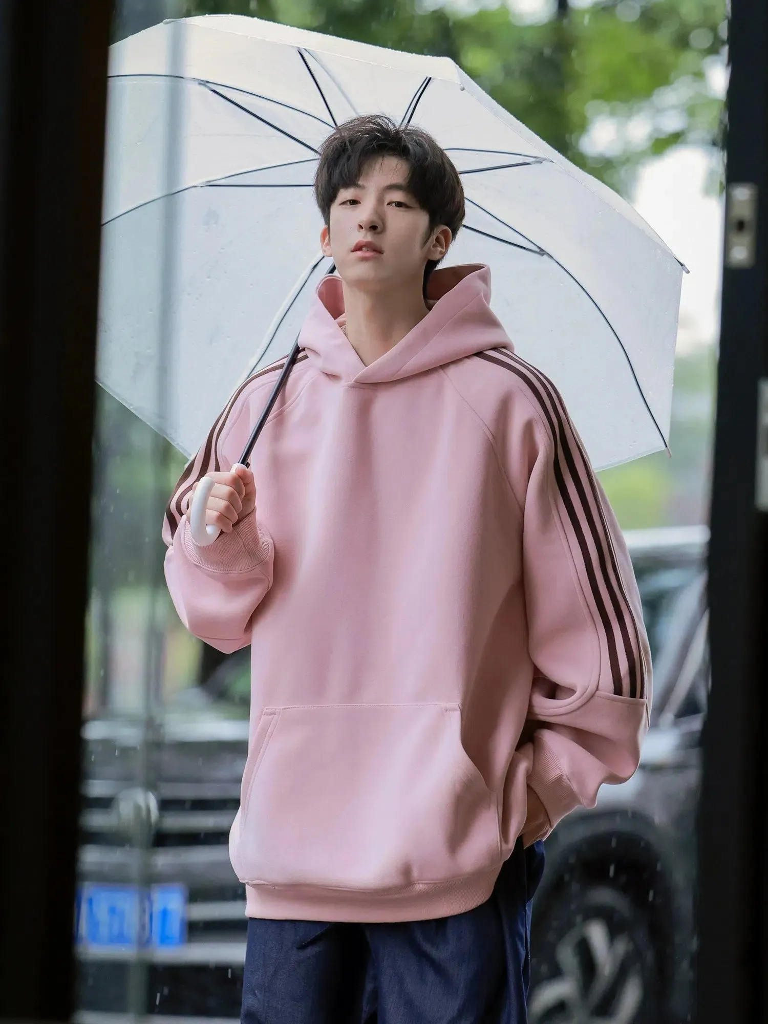 Hoodie with Striped Sleeves