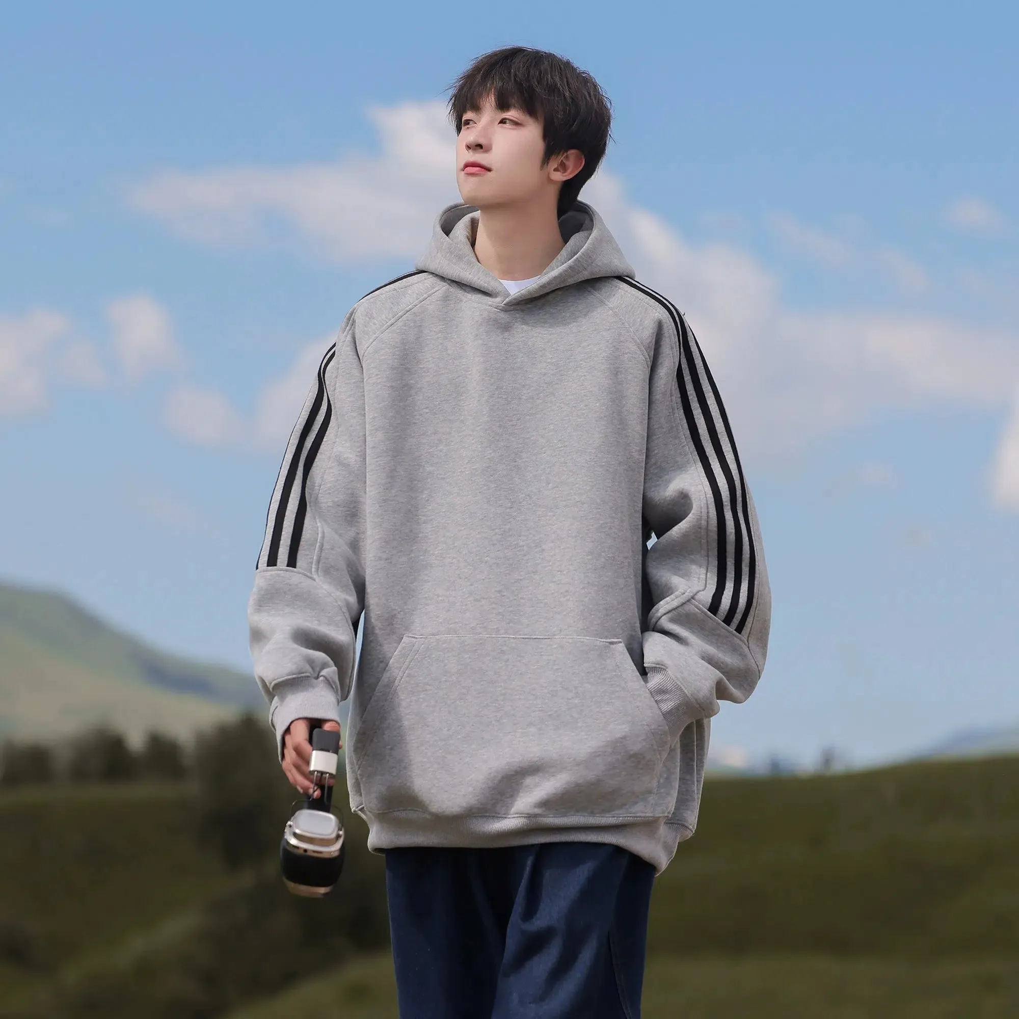 Hoodie with Striped Sleeves