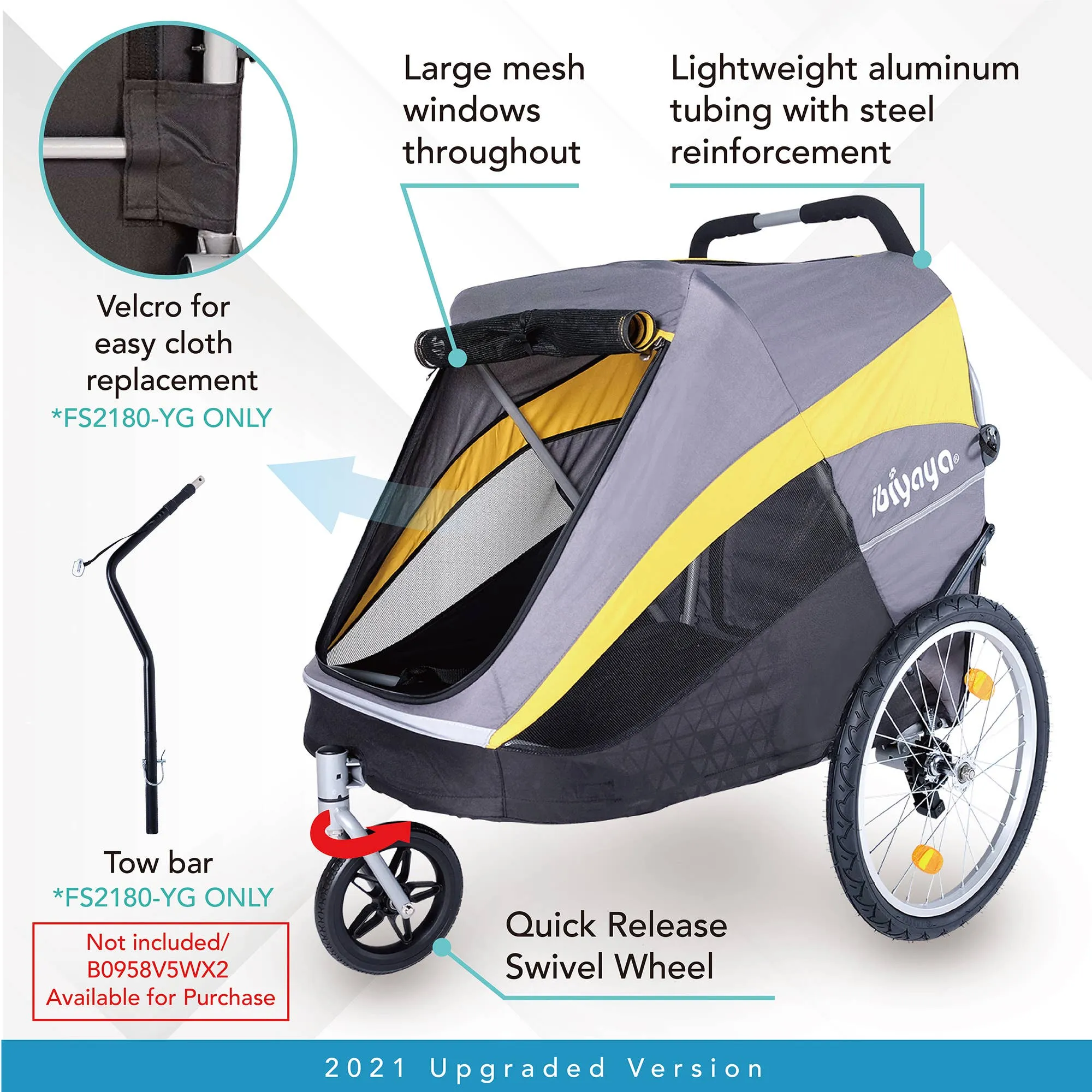 Ibiyaya - Hercules Heavy-Duty Pet Stroller-Bike Trailer, All-Terrain