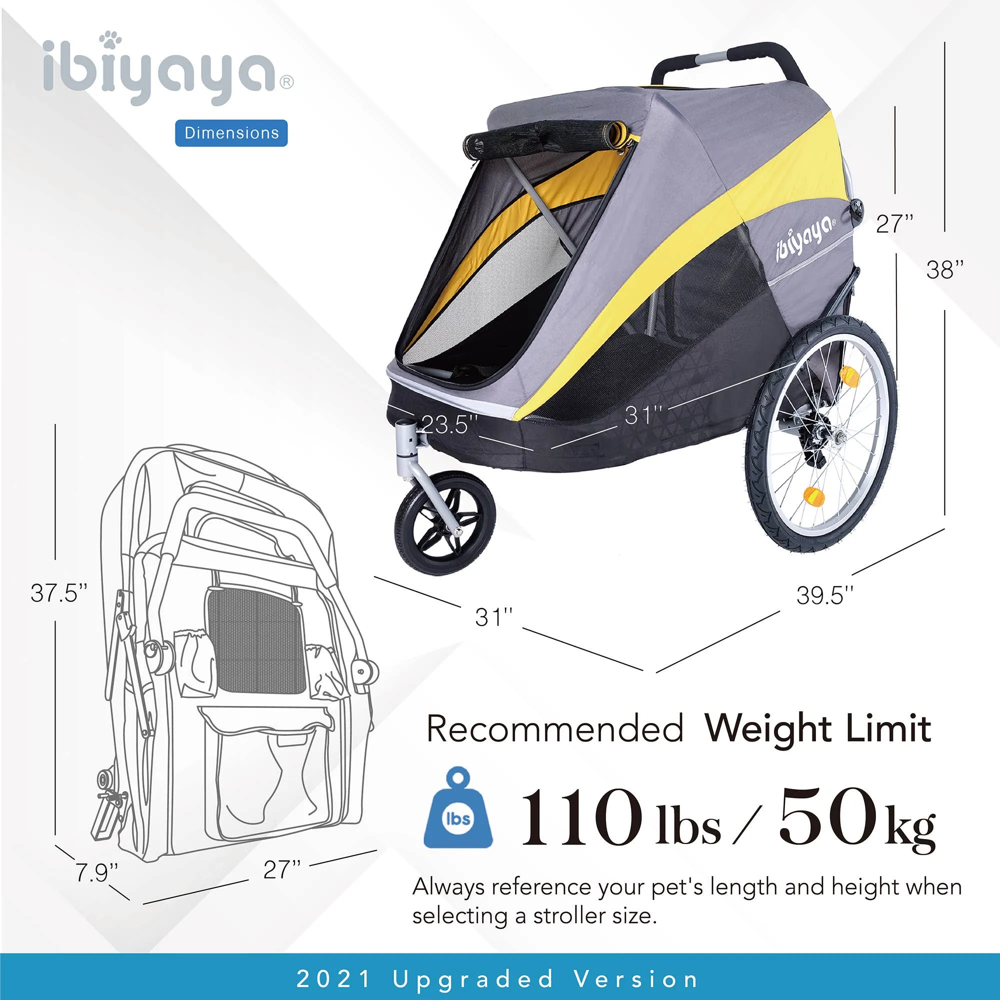 Ibiyaya - Hercules Heavy-Duty Pet Stroller-Bike Trailer, All-Terrain