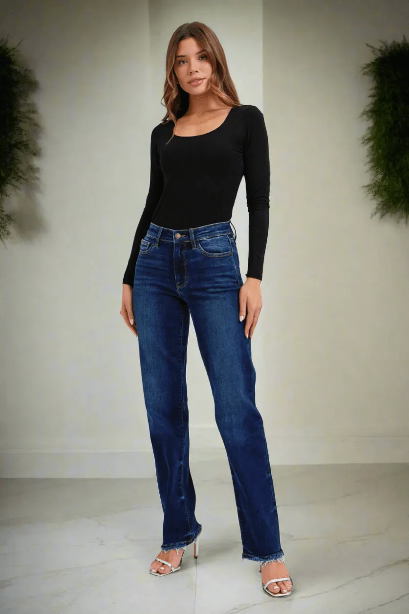 Judy Blue Full Size Raw Hem Straight Leg Jeans