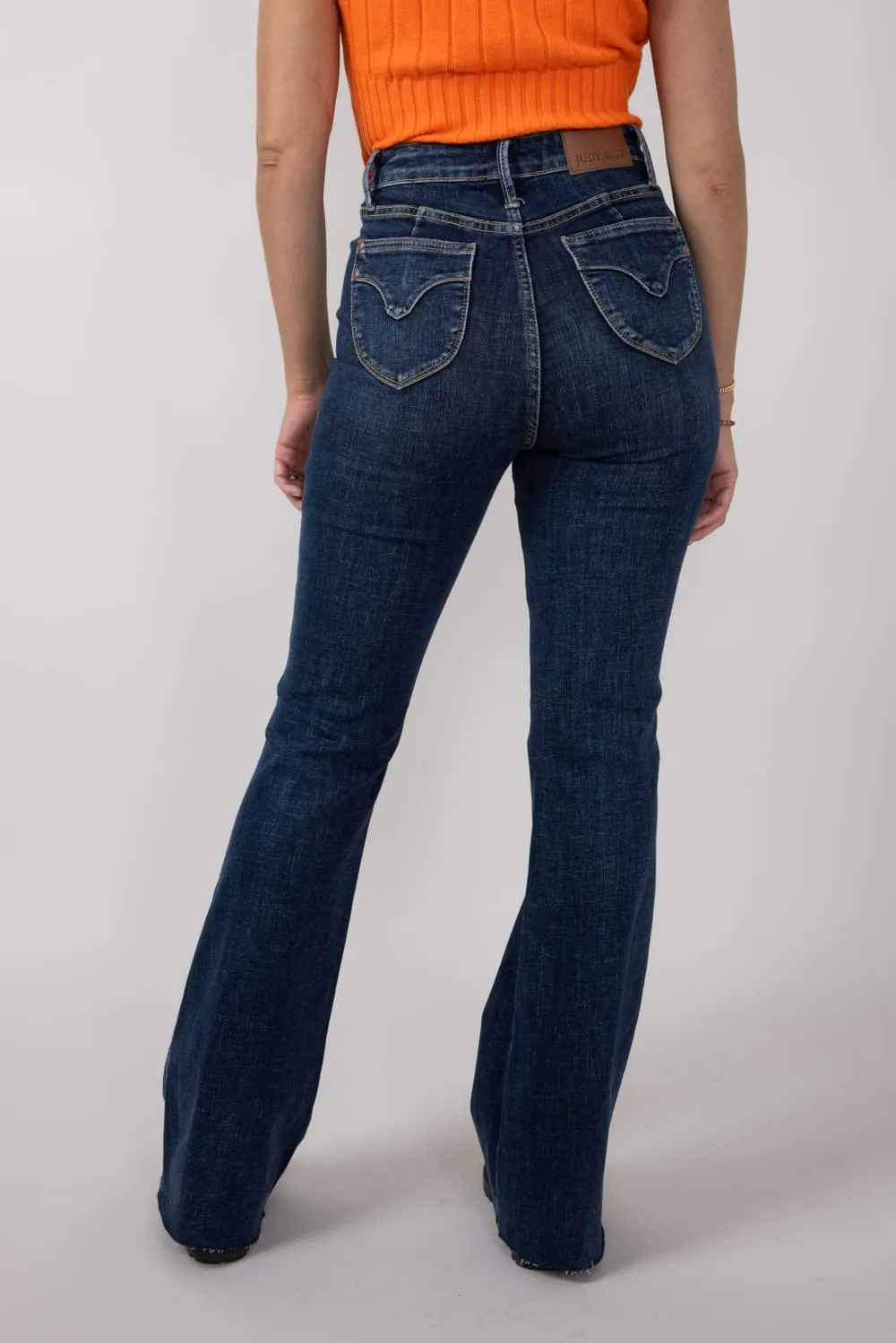 Judy Blue High Rise Contrast Dark Wash Flare Jeans for Women | 88882REG