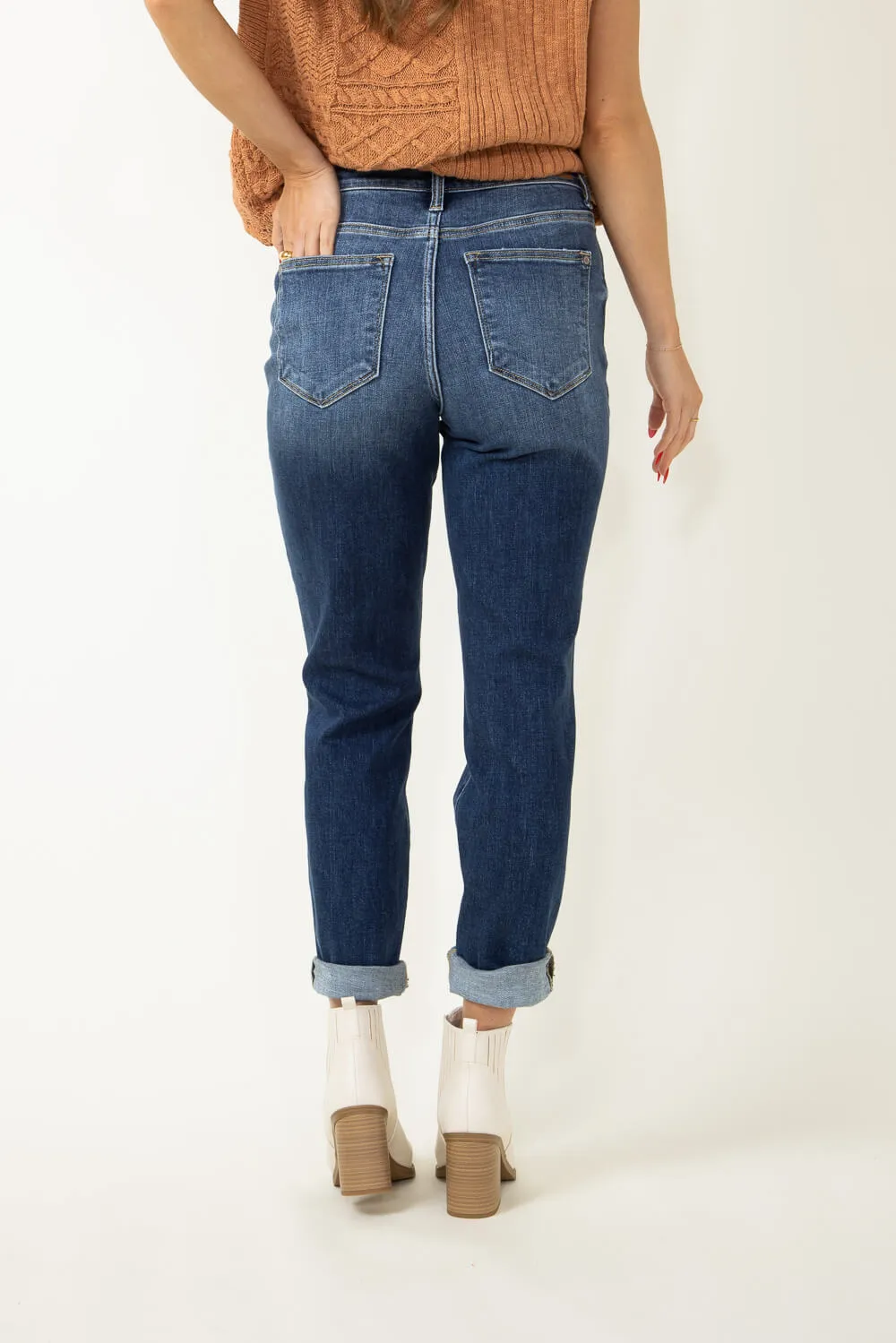 Judy Blue Mid Rise Cuffed Boyfriend Jeans for Women | 82368REG
