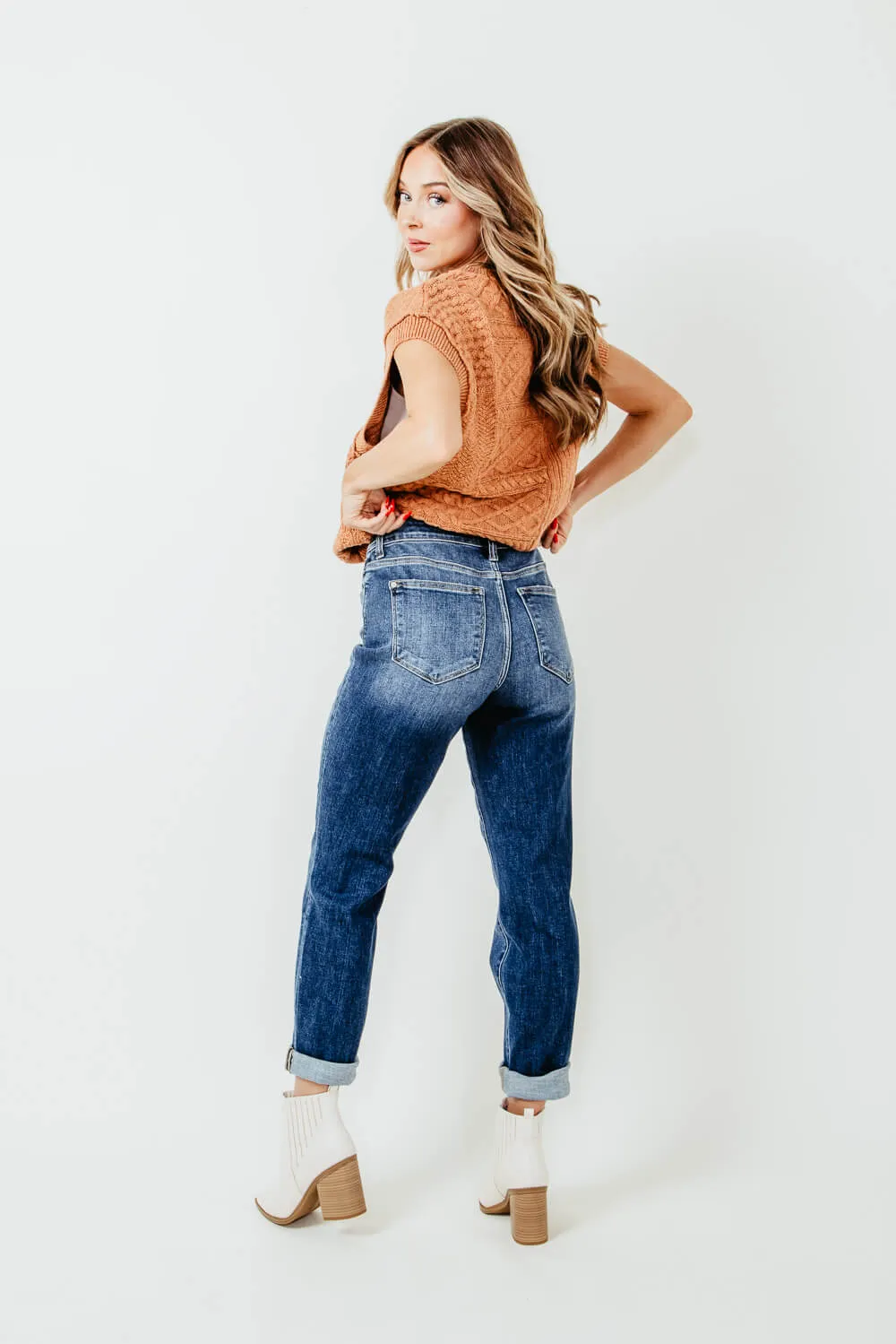 Judy Blue Mid Rise Cuffed Boyfriend Jeans for Women | 82368REG