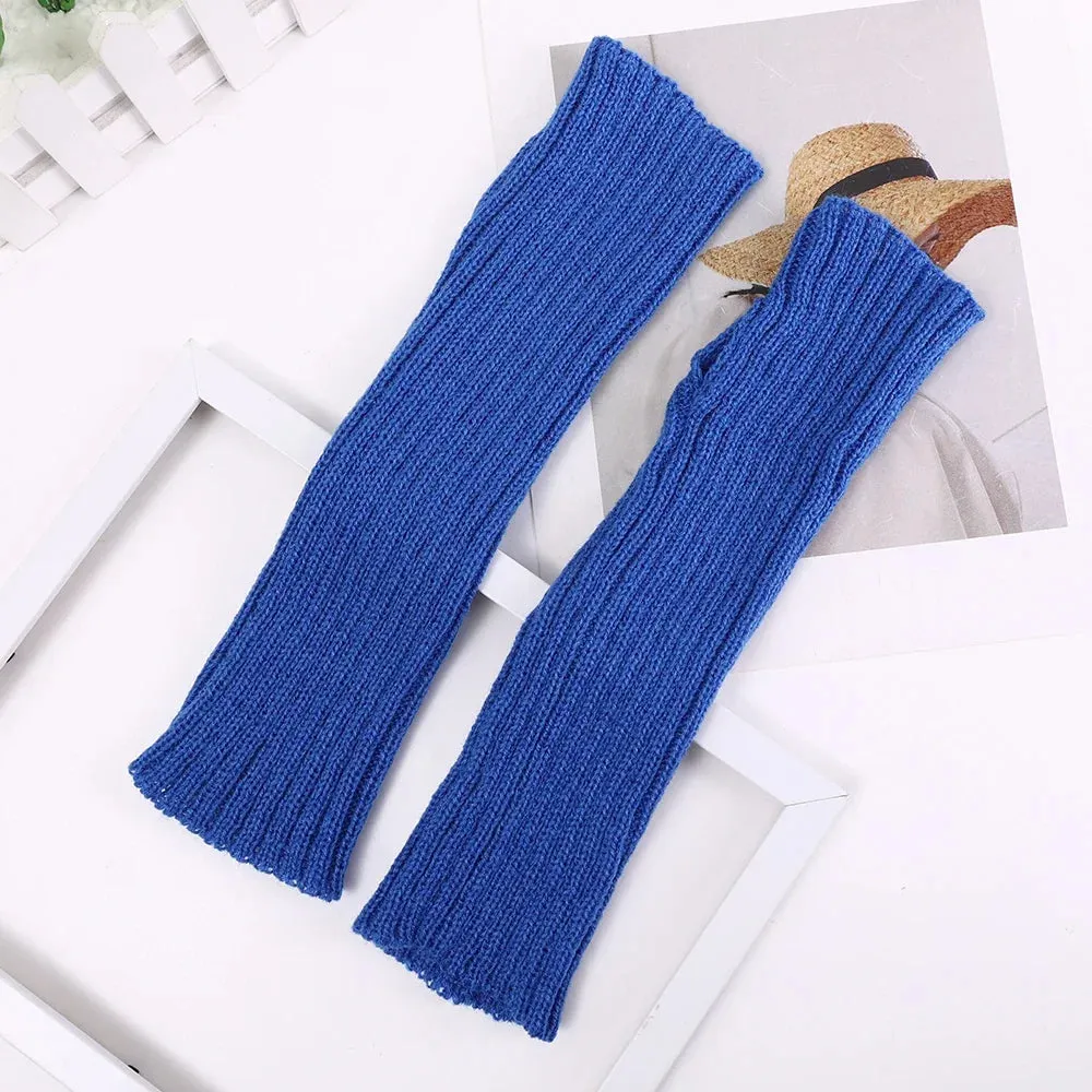 Knitted Long Fingerless Gloves Women Mitten Winter Y2K Solid Arm Warmer Sleeves Fashion Casual Soft Girls Clothes Punk Glove