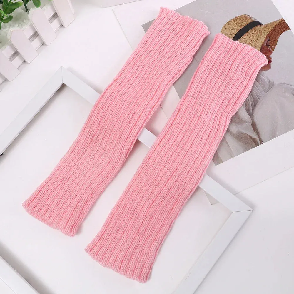 Knitted Long Fingerless Gloves Women Mitten Winter Y2K Solid Arm Warmer Sleeves Fashion Casual Soft Girls Clothes Punk Glove