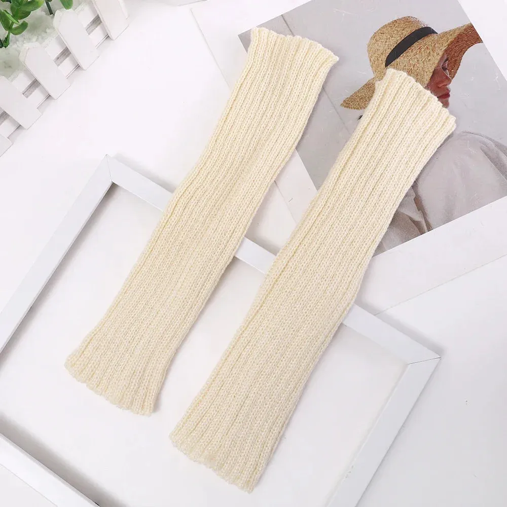 Knitted Long Fingerless Gloves Women Mitten Winter Y2K Solid Arm Warmer Sleeves Fashion Casual Soft Girls Clothes Punk Glove
