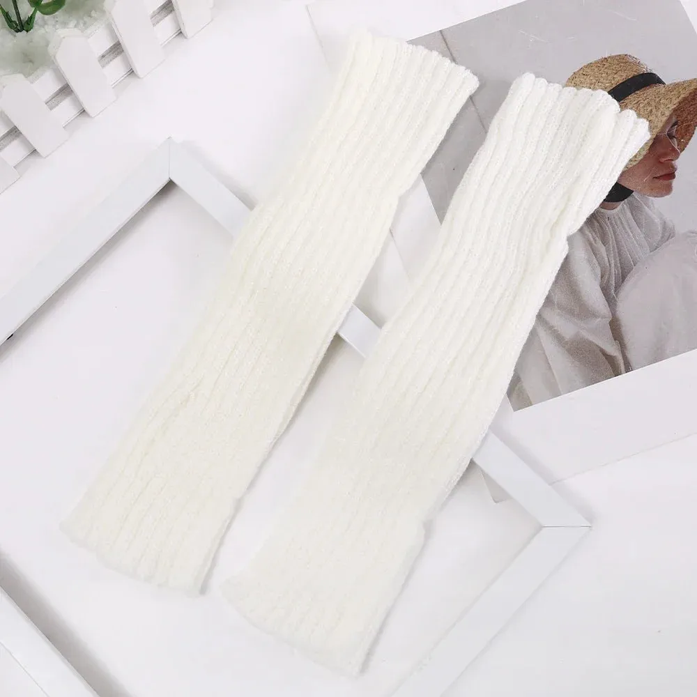 Knitted Long Fingerless Gloves Women Mitten Winter Y2K Solid Arm Warmer Sleeves Fashion Casual Soft Girls Clothes Punk Glove