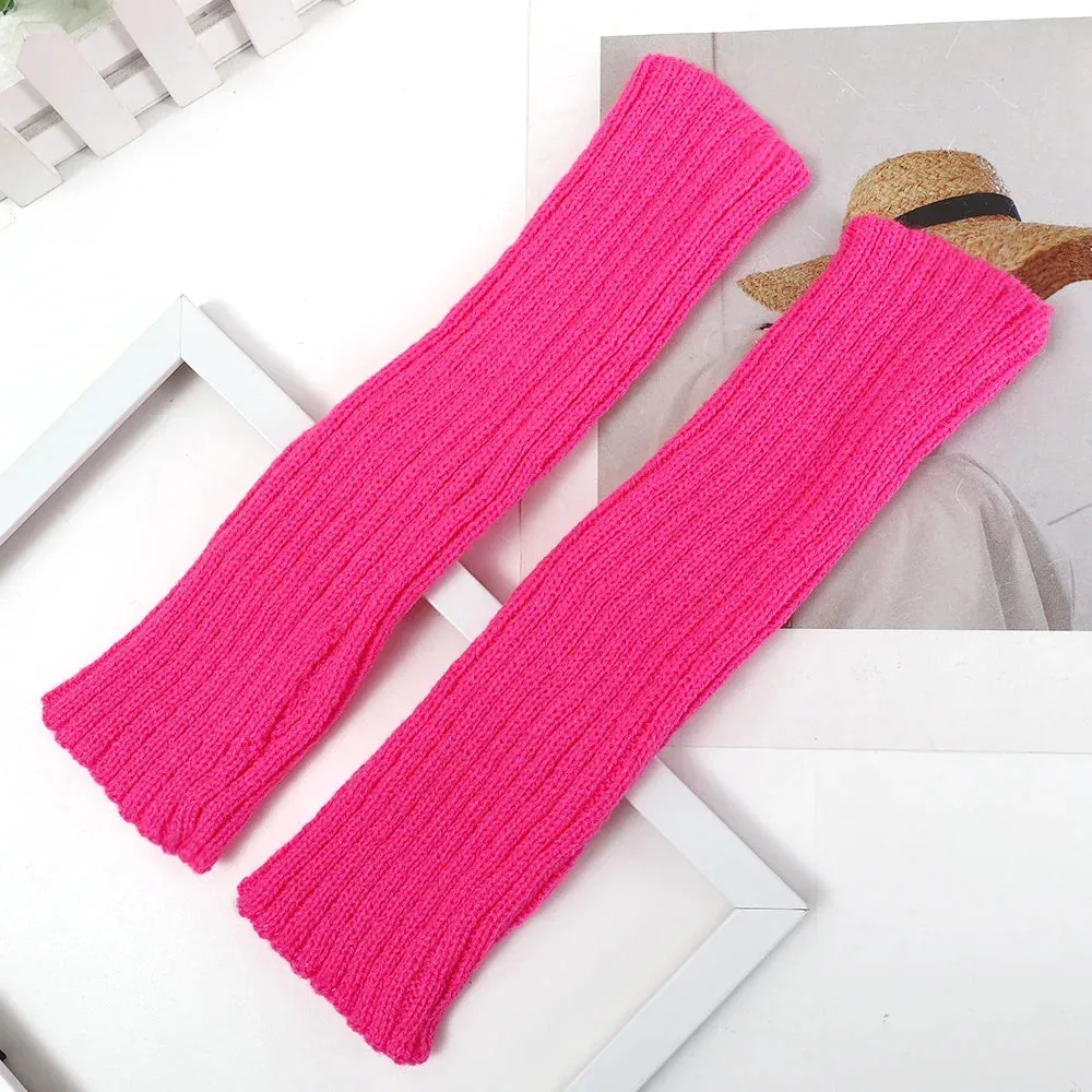 Knitted Long Fingerless Gloves Women Mitten Winter Y2K Solid Arm Warmer Sleeves Fashion Casual Soft Girls Clothes Punk Glove
