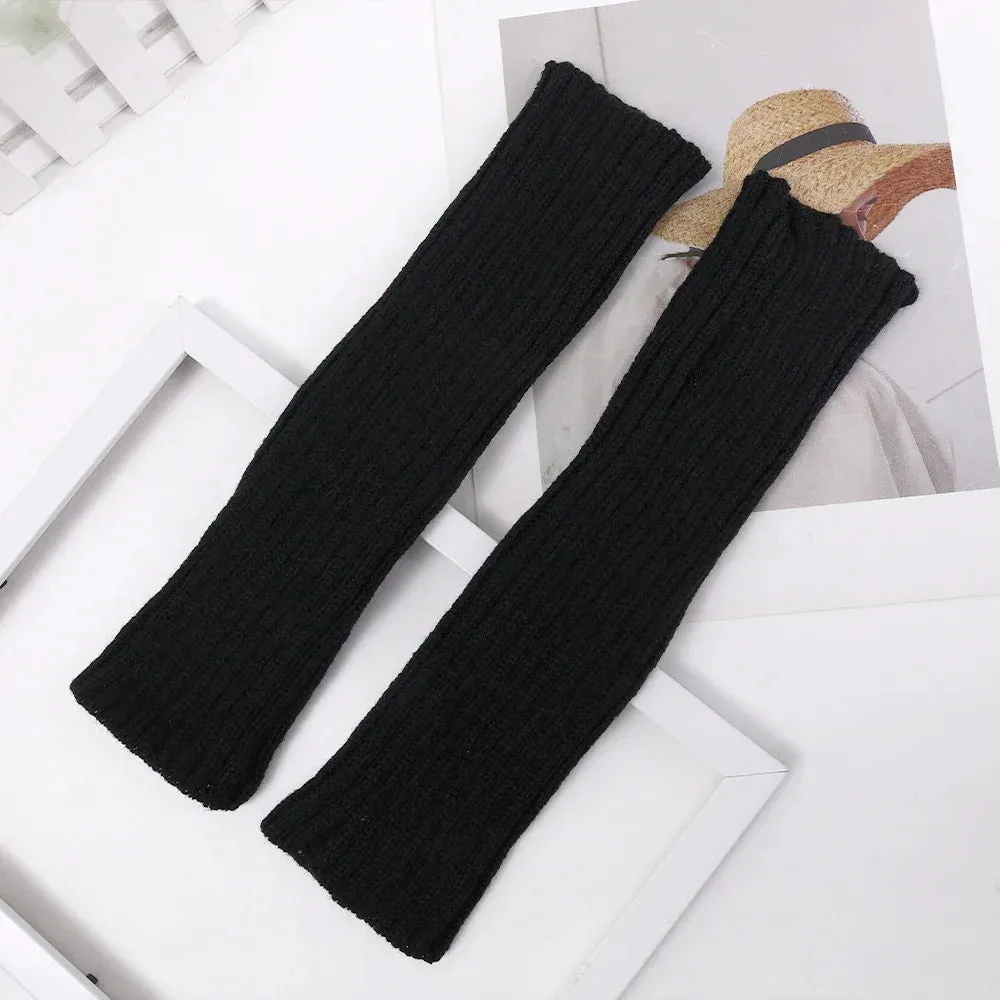 Knitted Long Fingerless Gloves Women Mitten Winter Y2K Solid Arm Warmer Sleeves Fashion Casual Soft Girls Clothes Punk Glove