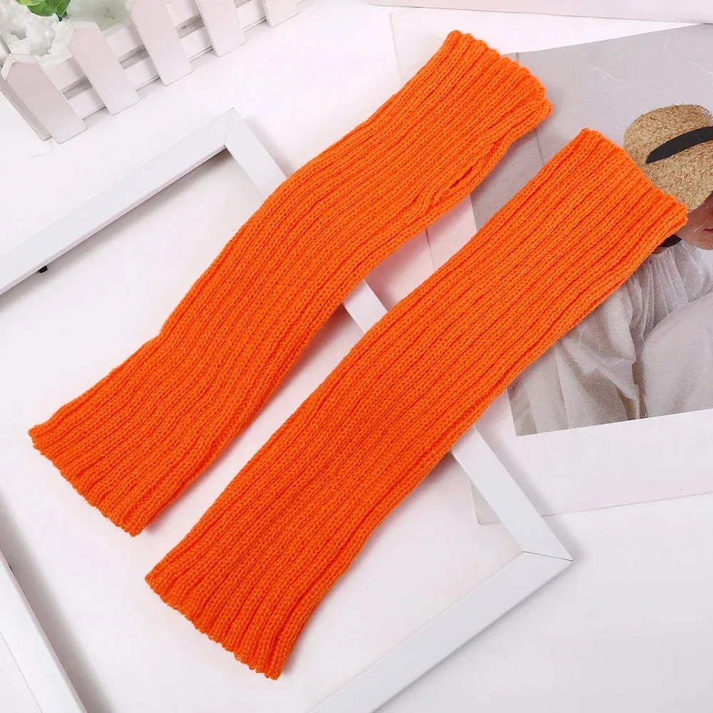 Knitted Long Fingerless Gloves Women Mitten Winter Y2K Solid Arm Warmer Sleeves Fashion Casual Soft Girls Clothes Punk Glove
