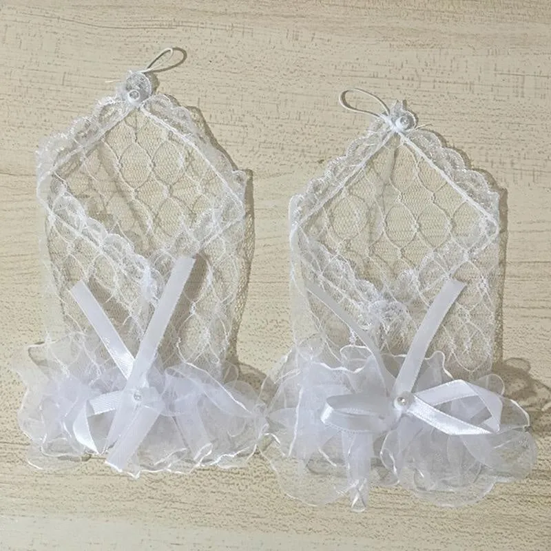 Lace Bowknot Fingerless Cheap Short Wedding Gloves | Bridelily