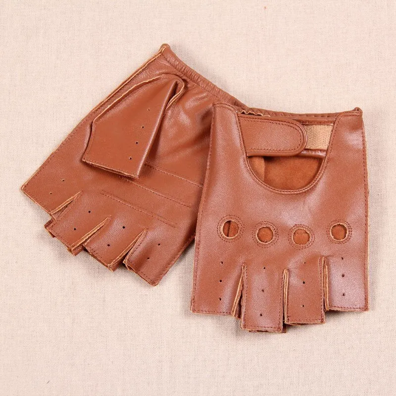 LEATHER FINGERLESS DRIVING GLOVES