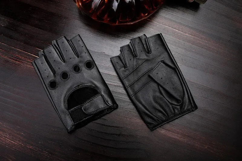 LEATHER FINGERLESS DRIVING GLOVES