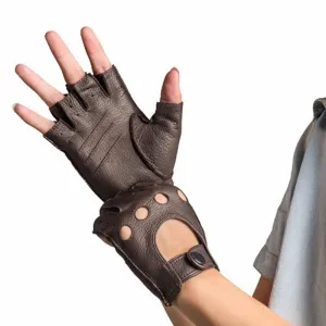 LEATHER FINGERLESS DRIVING GLOVES