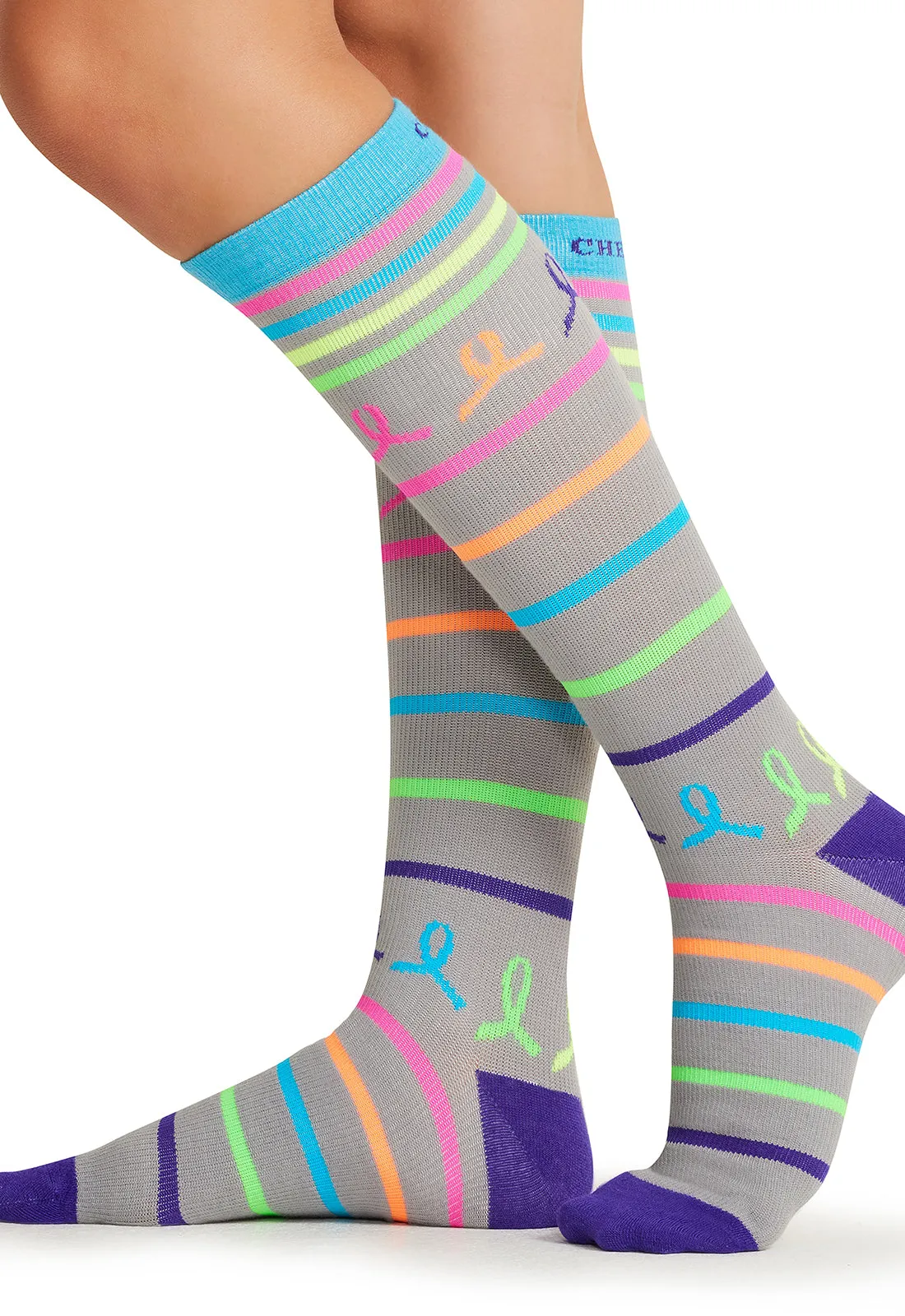 Legwear PRINTSUPPORT Women's 10-15mmHg Compression Socks Neon Multi Ribbon