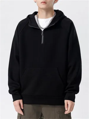 Leisure Half-Zip Solid Color Basic Sports Hoodie for Men