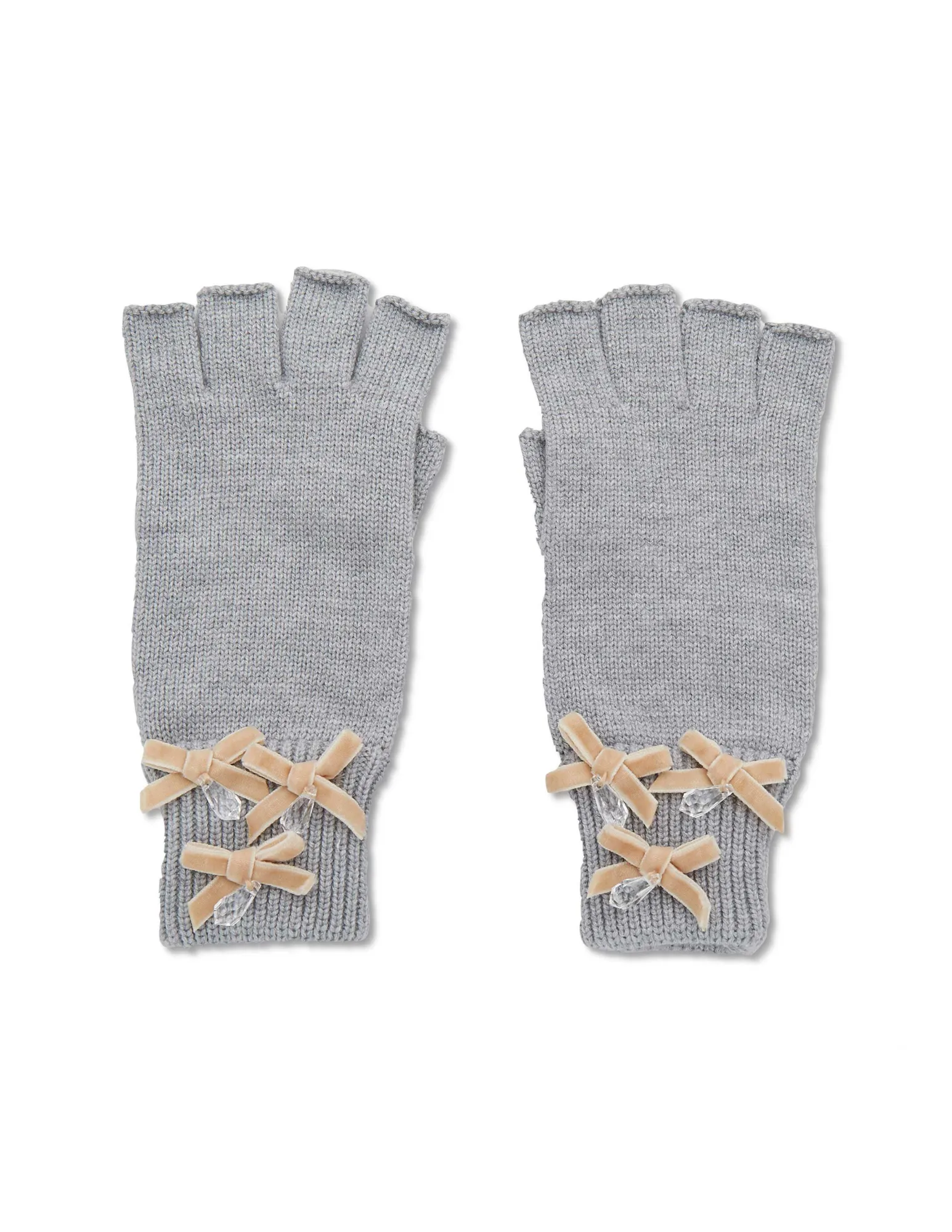 Lele Sadoughi Dove Grey Bow Embellished Fingerless Gloves