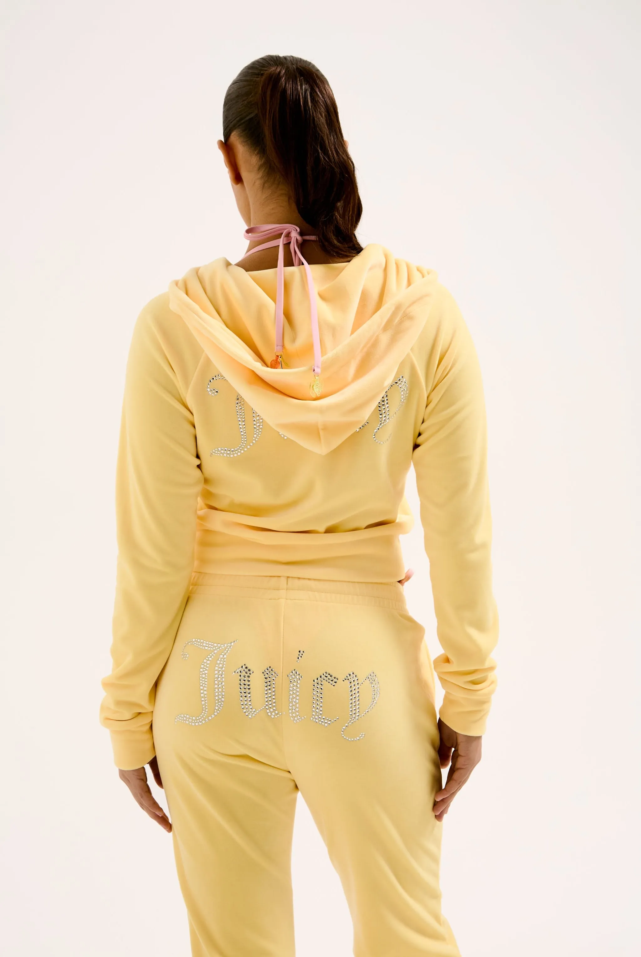 LEMON DROP DIAMANTÉ VELOUR ZIP-THROUGH HOODIE