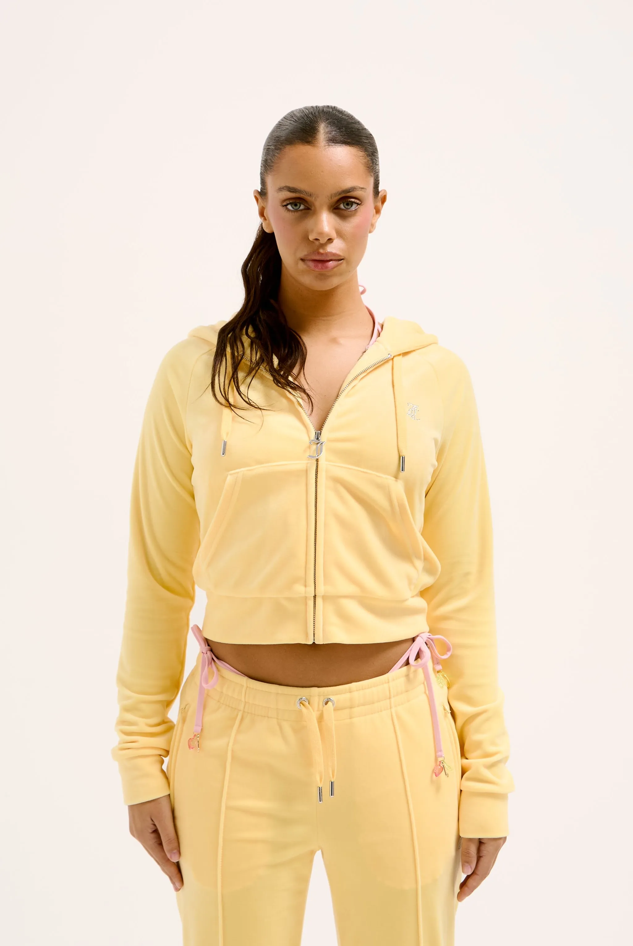 LEMON DROP DIAMANTÉ VELOUR ZIP-THROUGH HOODIE