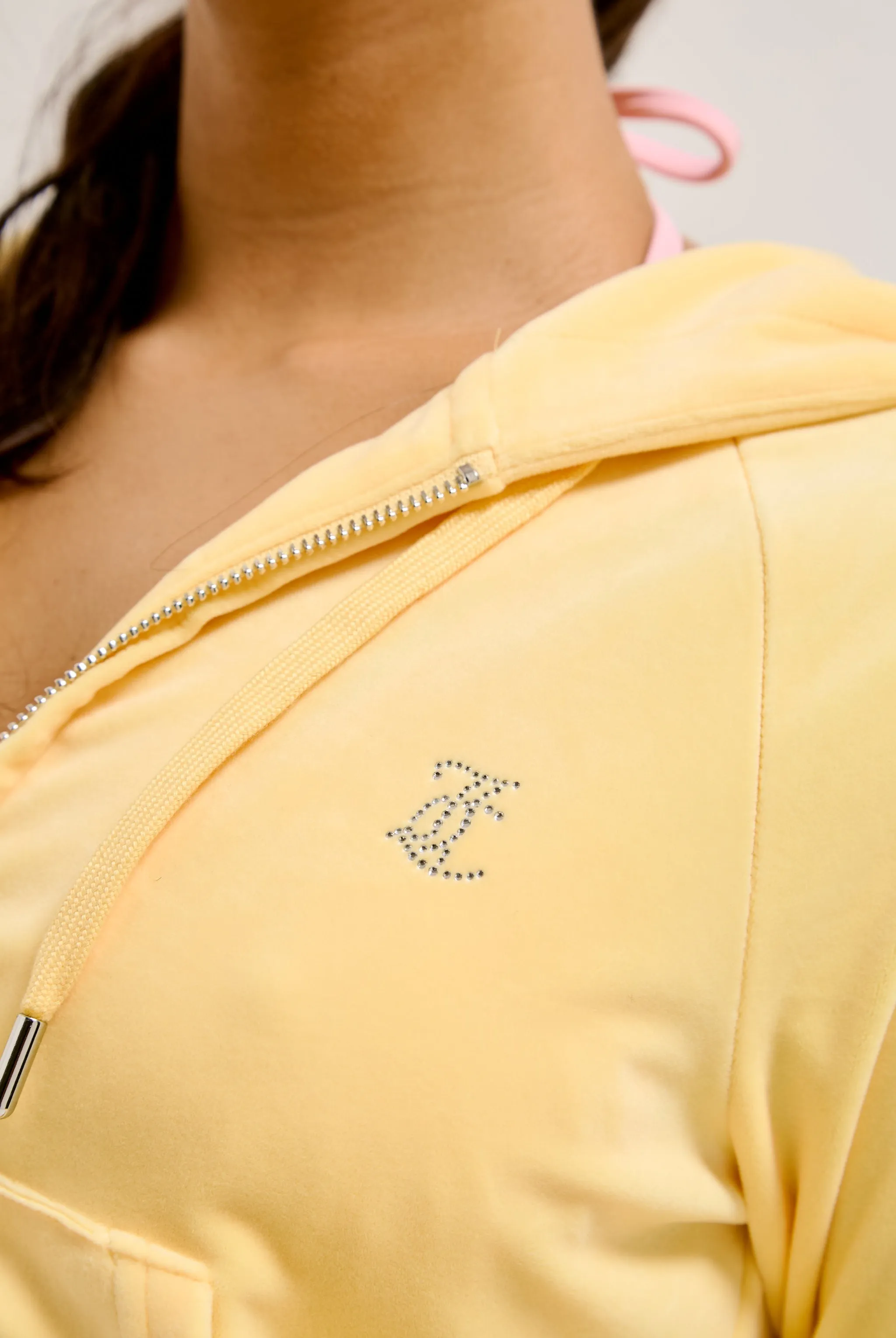 LEMON DROP DIAMANTÉ VELOUR ZIP-THROUGH HOODIE