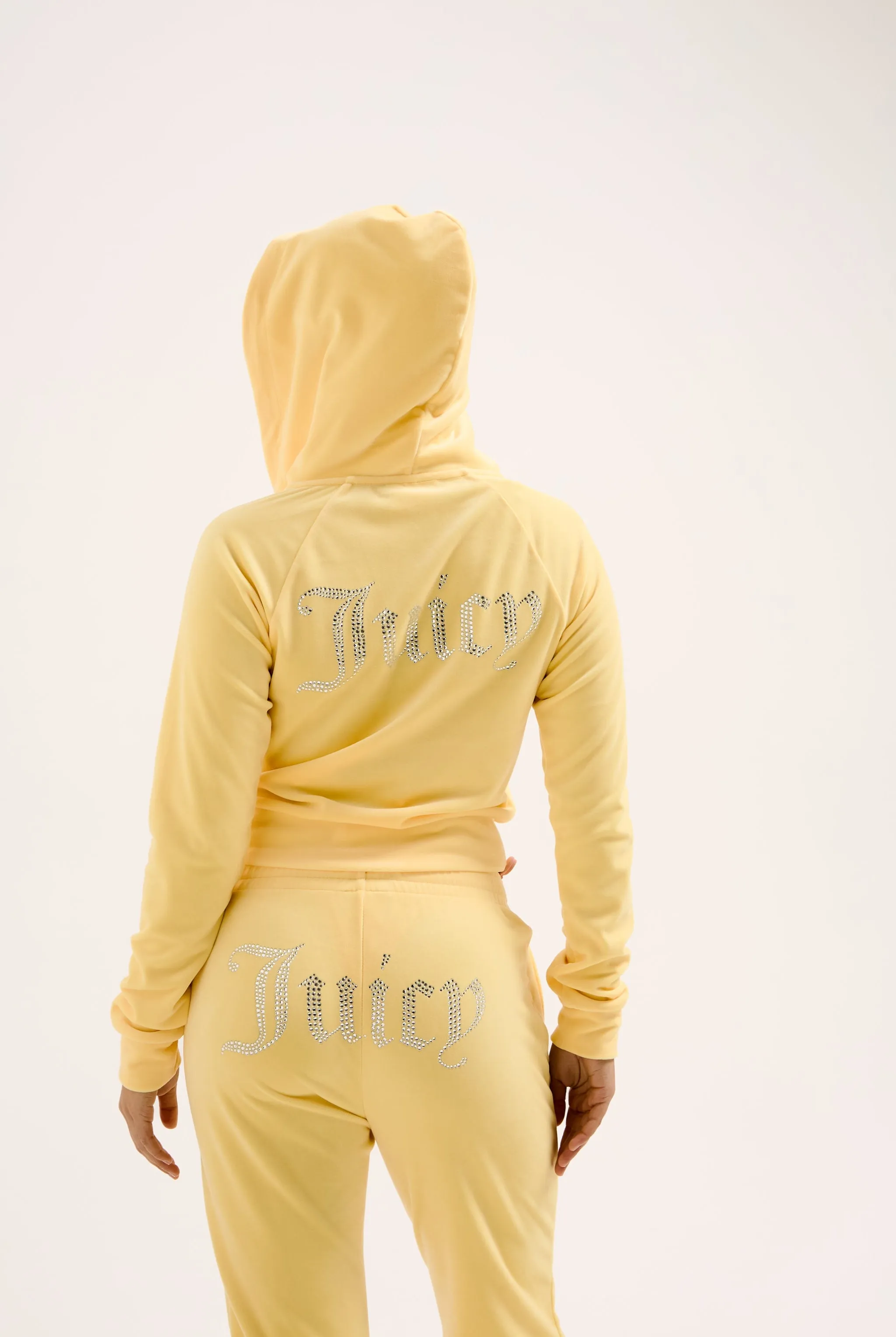 LEMON DROP DIAMANTÉ VELOUR ZIP-THROUGH HOODIE