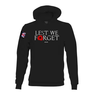LEST WE FORGET WHT INK ED BLACK HOODIE