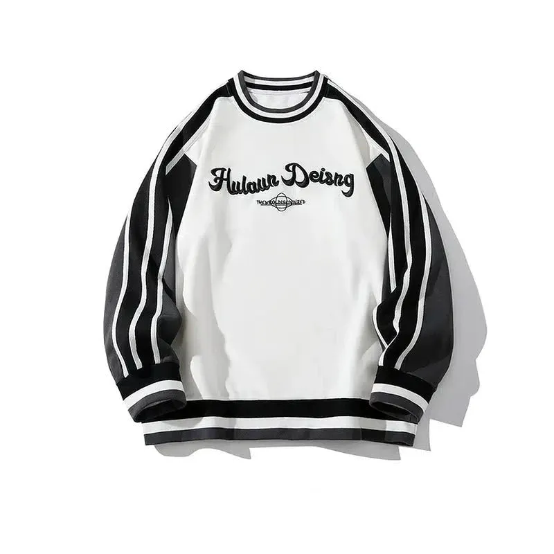 Letter Embroidery Contrasting Color Sweatshirt