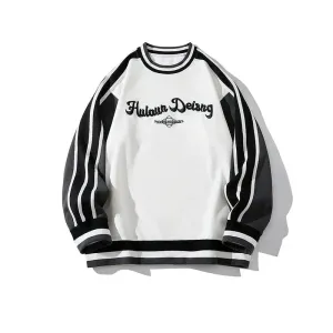 Letter Embroidery Contrasting Color Sweatshirt