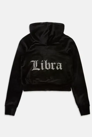 'LIBRA' BLACK DIAMANTÉ VELOUR ZIP-THROUGH HOODIE