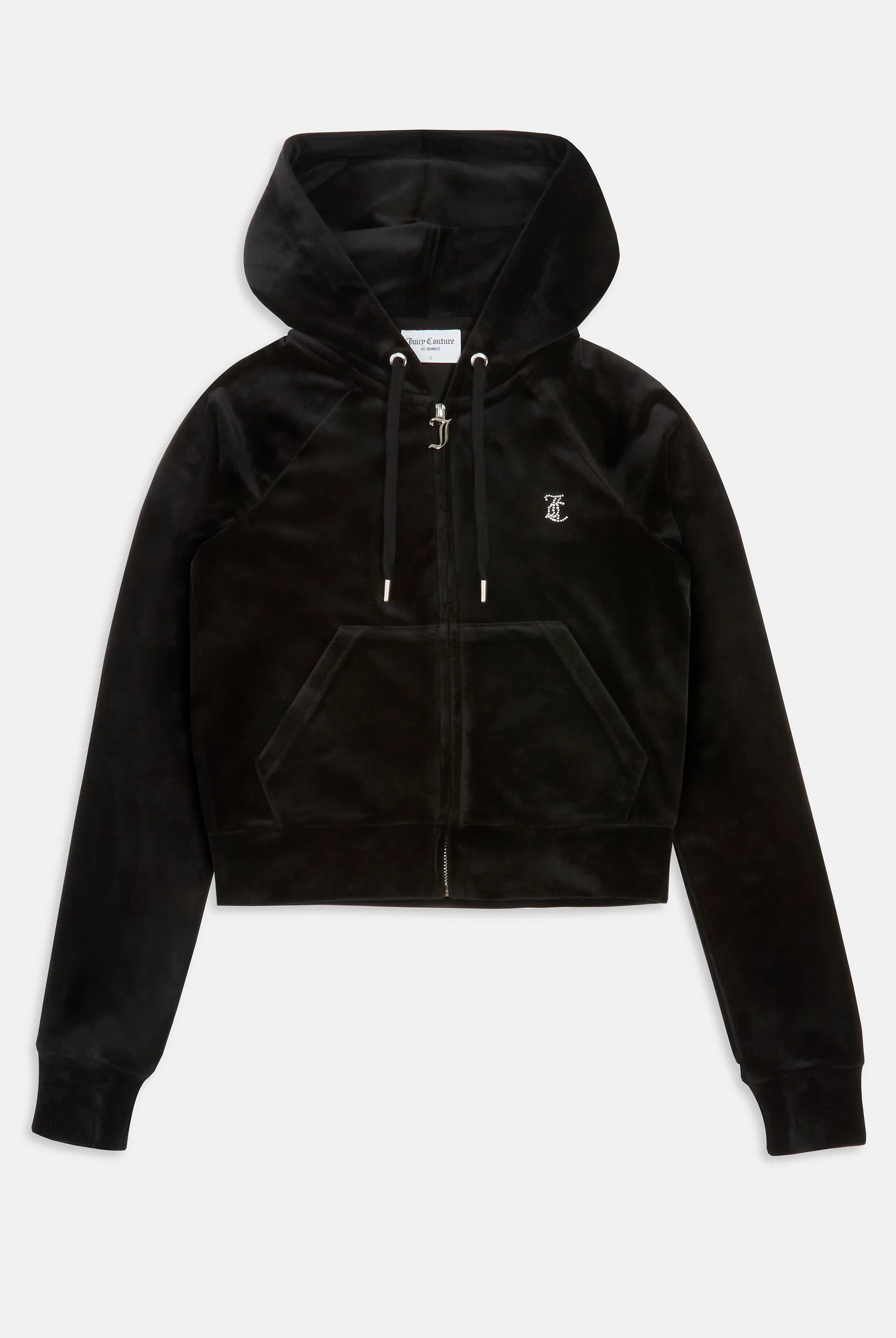 'LIBRA' BLACK DIAMANTÉ VELOUR ZIP-THROUGH HOODIE