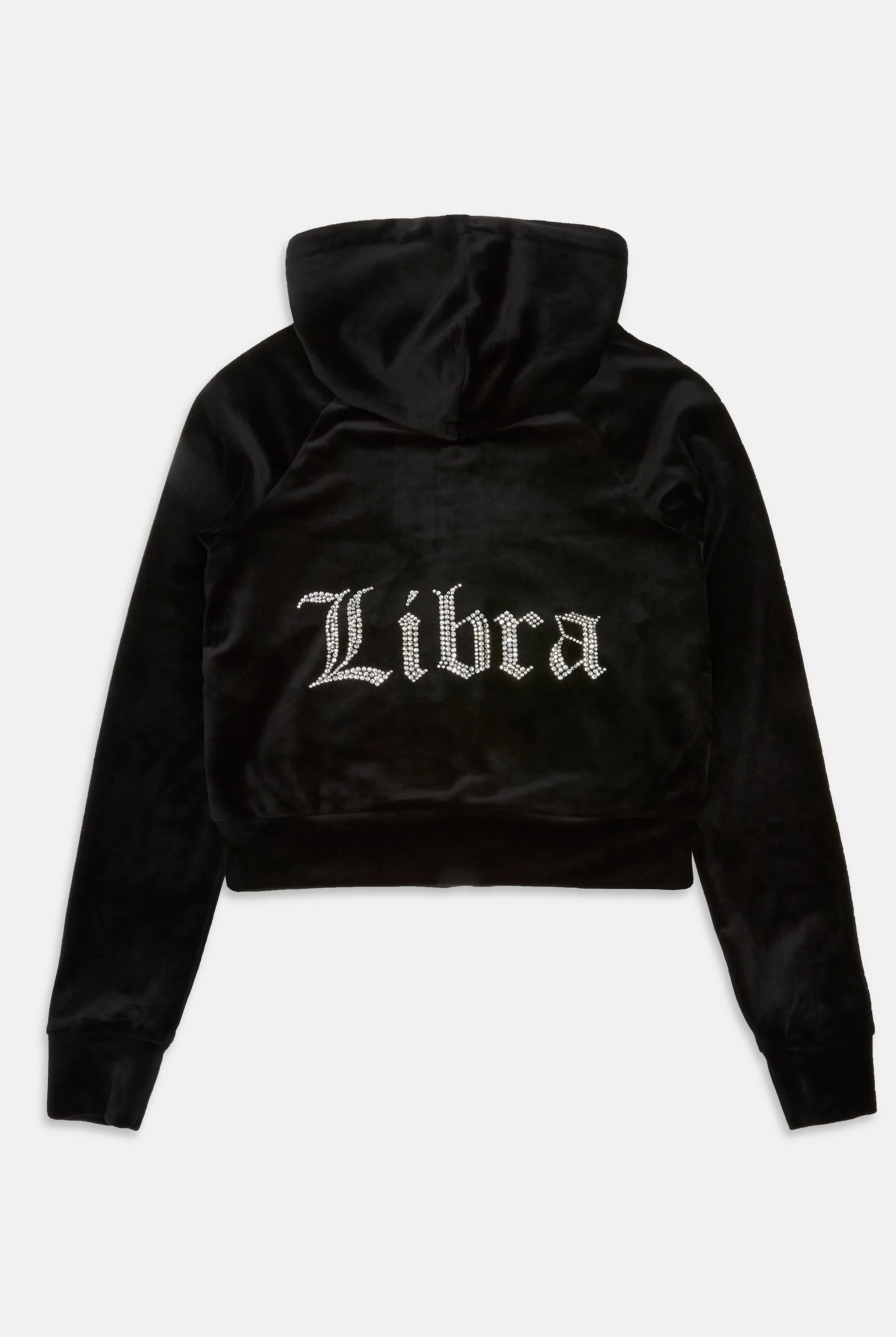 'LIBRA' BLACK DIAMANTÉ VELOUR ZIP-THROUGH HOODIE