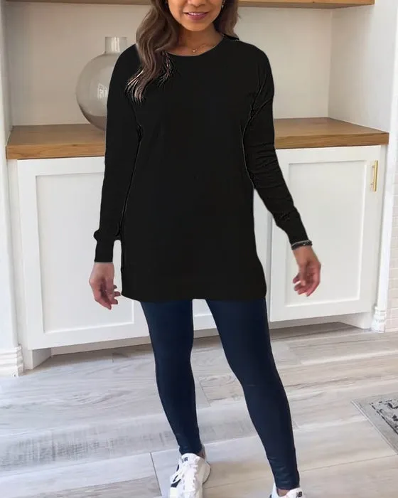 Long-sleeved solid-color shirt