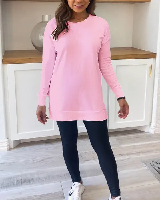 Long-sleeved solid-color shirt