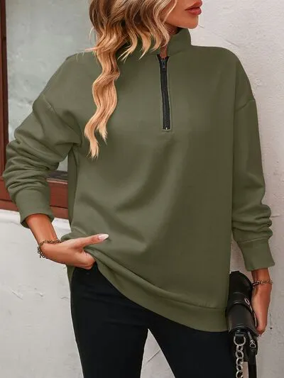 Mandy Zip-Up Dropped Shoulder Sweatshirt