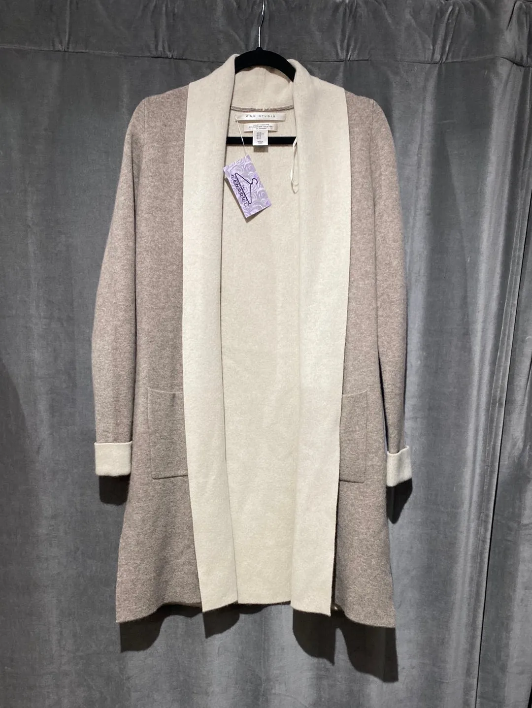 MAX Studio Grey and Ivory Luxe Cashmere Cardigan