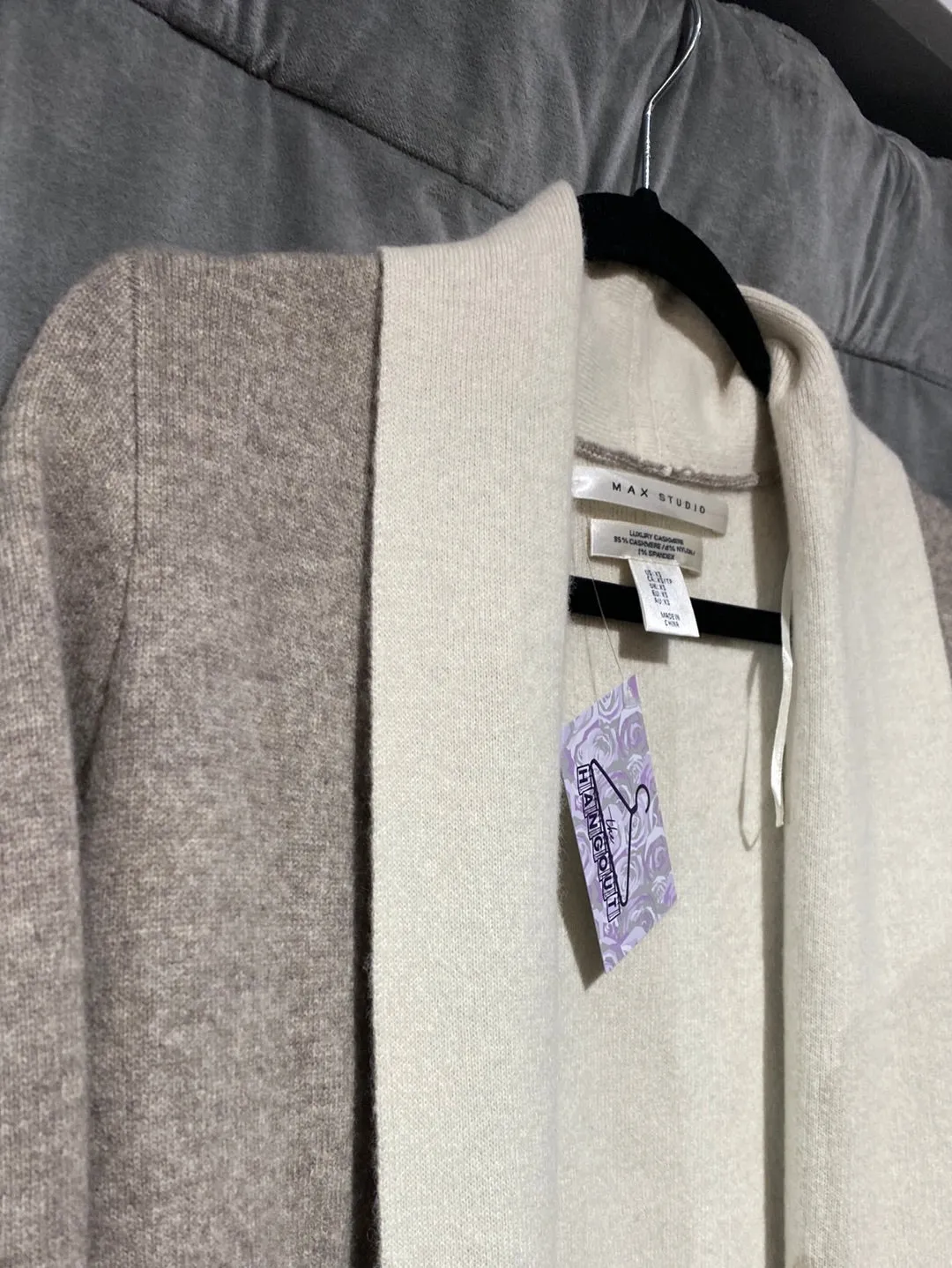 MAX Studio Grey and Ivory Luxe Cashmere Cardigan