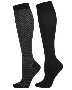 MEMOI MJF6-7006 COMPRESSION SOCK ZIG ZAG GRAY/BLACK