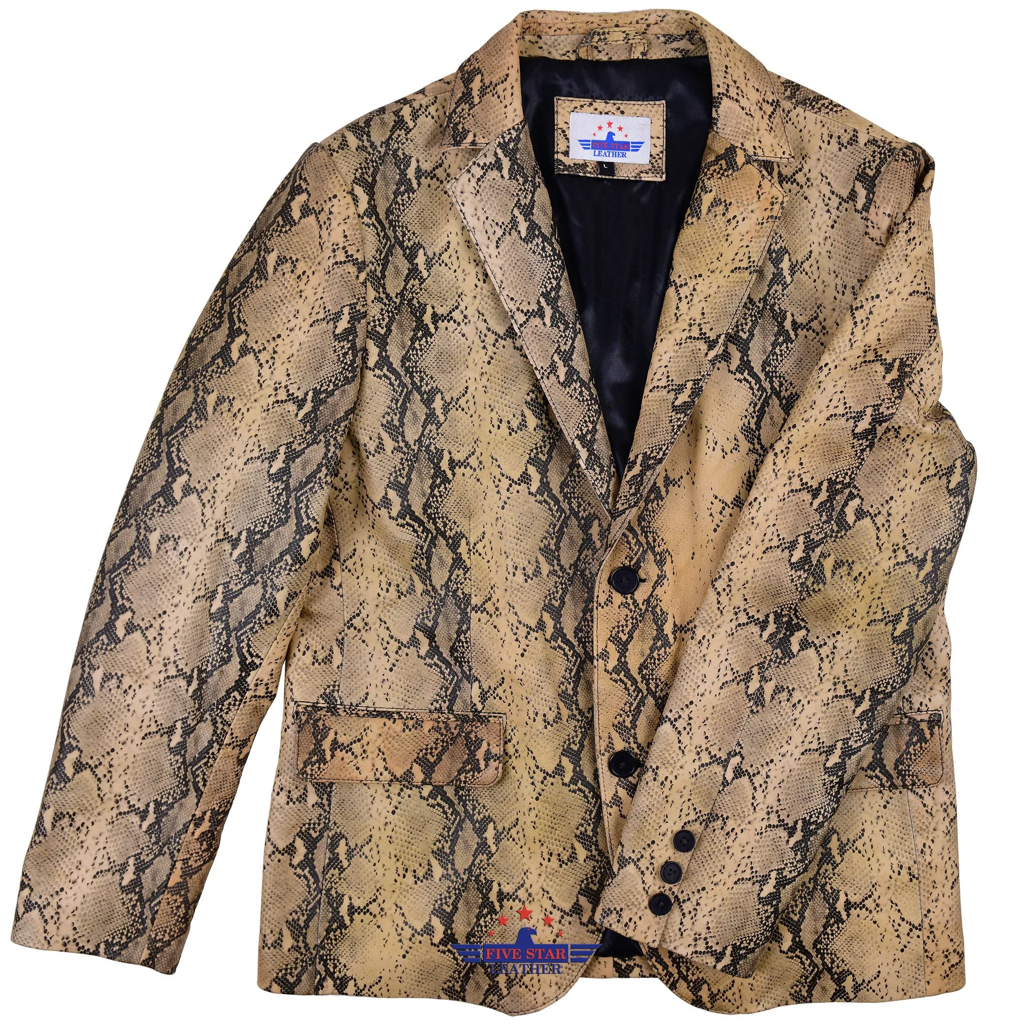 Men Blazer Fashion Real Leather Python Snake Cobra Textured Jacket Two Button