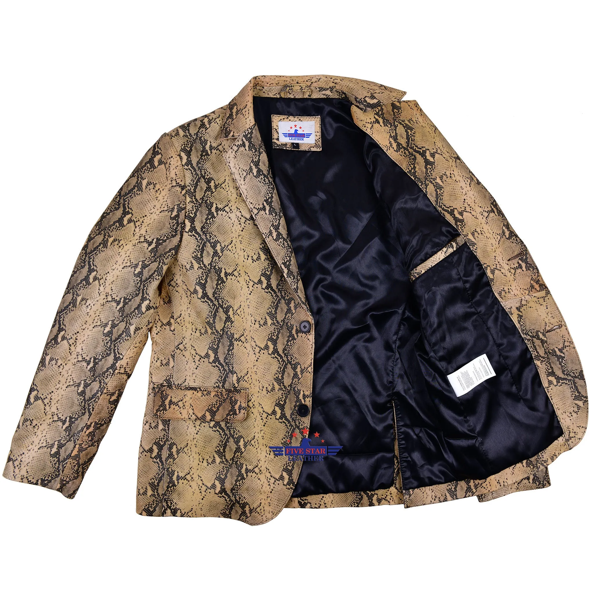 Men Blazer Fashion Real Leather Python Snake Cobra Textured Jacket Two Button