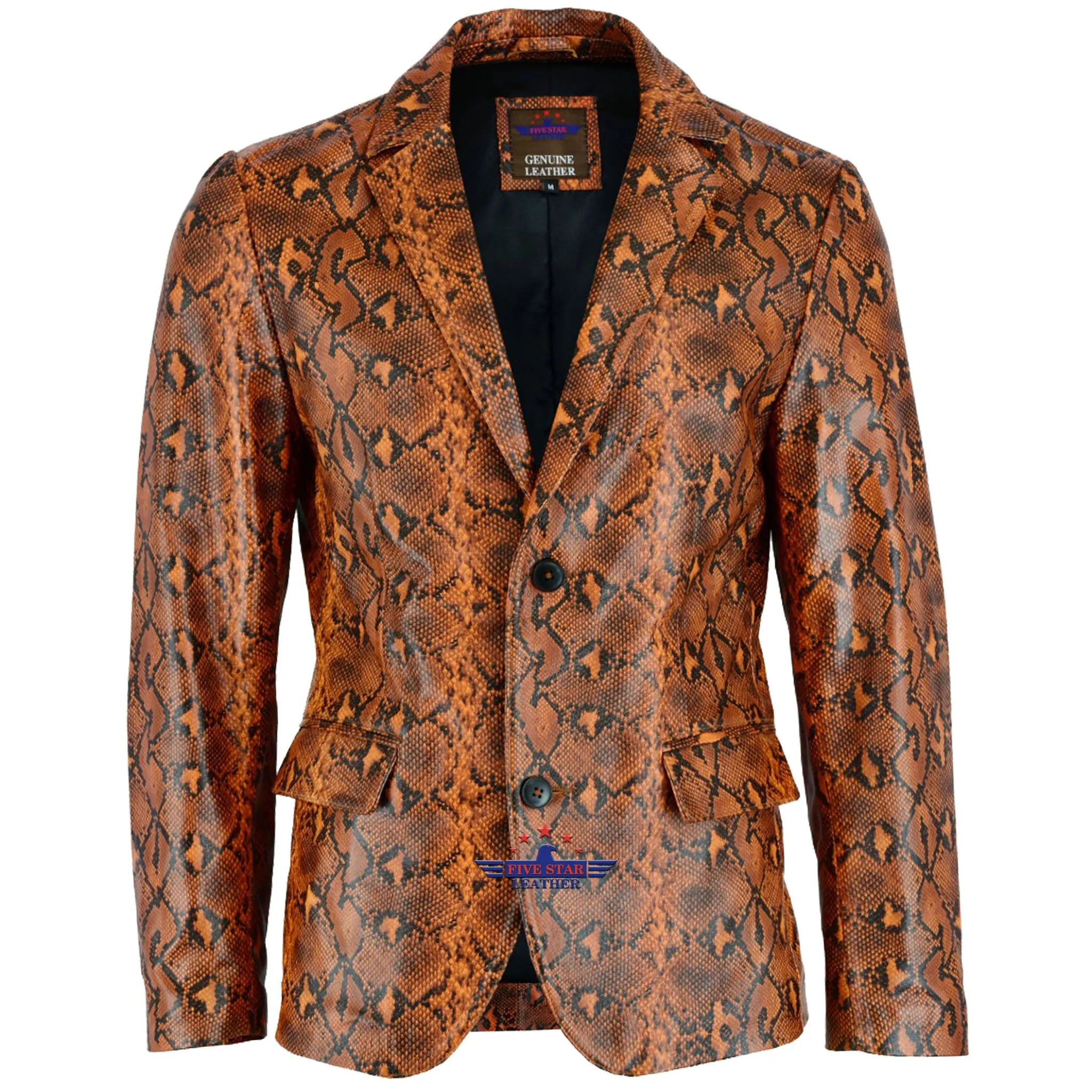 Men Fashion Real Leather Python Snake Cobra Textured Blazer Jacket Two Button