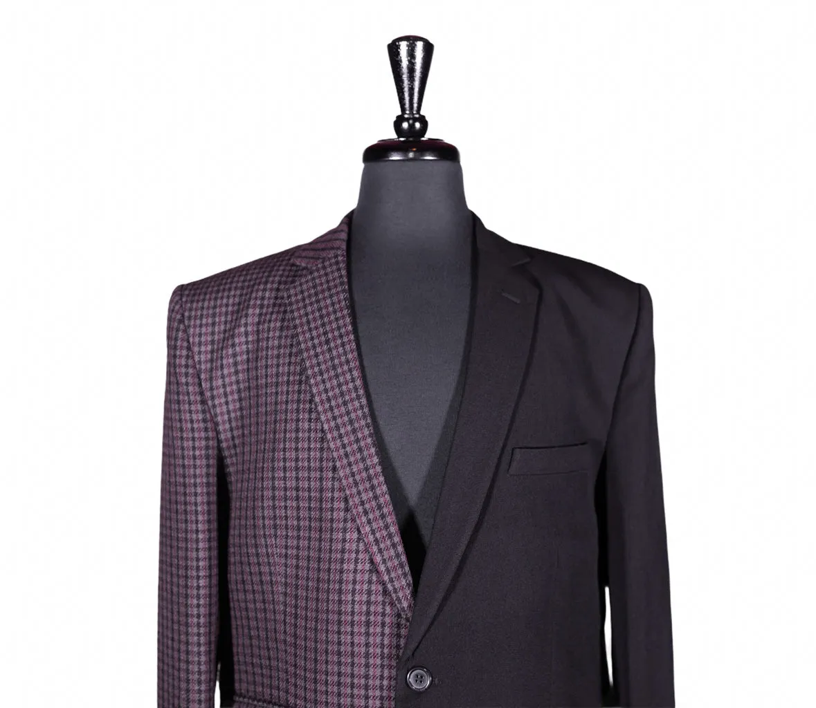 Men's Black Contrast Panel Wool Blazer 42R