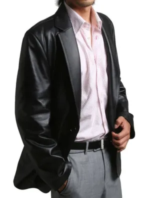 Men’s Black Lambskin Leather Blazer – One-Button Slim Fit Jacket