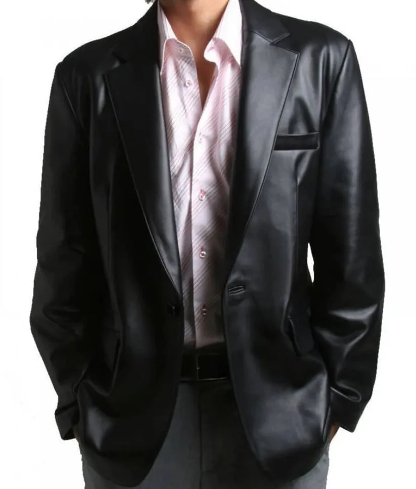 Men’s Black Lambskin Leather Blazer – One-Button Slim Fit Jacket