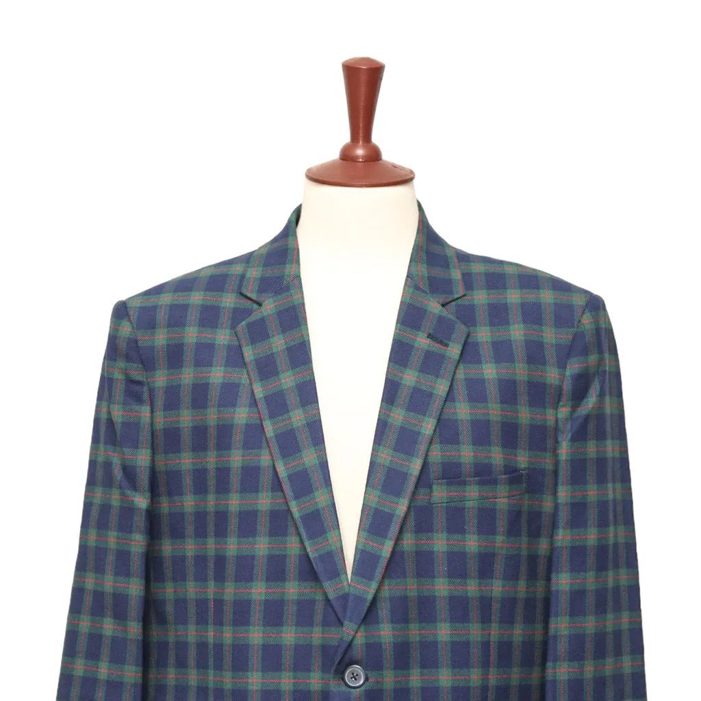 Mens Blazer Blue Green Red Scottish Tartan Plaid Wool 2 Button Dress Suit Formal Jacket Sport Coat 46R