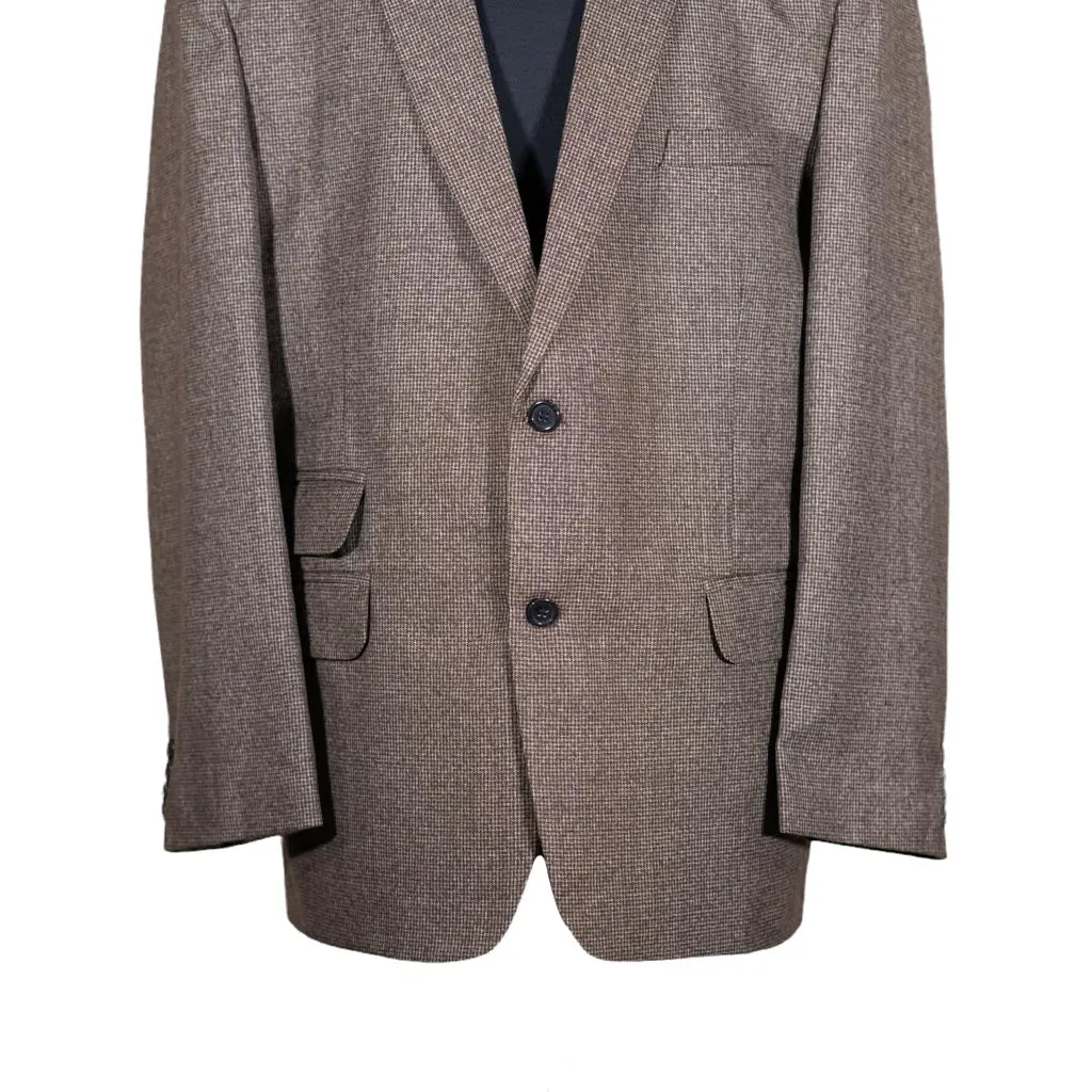 Men's Blazer Brown Check Wool Formal Jacket Sport Coat (46R)