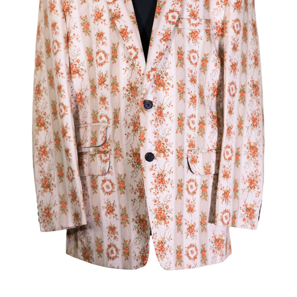 Men's Blazer Ivory Floral Cotton Formal Jacket Sport Coat (44R)
