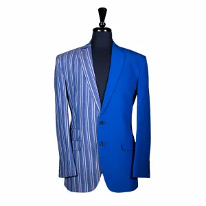 Men's Blue Striped Contrast Panel Cotton Blazer (40R)